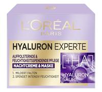 L'Oréal Paris Hyaluron Experte Crema de noche y máscara facial con dos tipos de ácido hialurónico para piel acolchada e hidratada, 50 ml