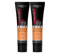 L'Oréal Paris Infaillible Base de Maquillaje Líquida 32H Mate Cobertura SPF 25 Waterproof Transpirable Cubriente Hidratante Larga Duración con 4% Niacinamida Color 310 Warm Undertone - 2 Frascos 30ml