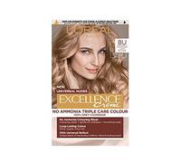 L'Oreal Paris L'Oréal Excellence Tinte Permanente Coloración Capilar en Crema, Cobertura 100% de Canas, Con Pro-queratina + Sin Amoniaco, Desnudos Universales, 8U Rubio Claro