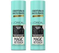 L'OREAL PARIS Magic Retouch Spray Retoca Raíces y Canas Negro 75ml (Paquete de 2)