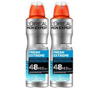 L'Oréal Paris Men Expert Fresh Extreme - Desodorante en aerosol antitranspirante 48h de protección, sin alcohol, 2 botellas de 150 ml