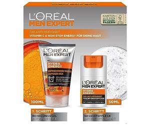 L'Oréal Paris Men Expert Geschenkset für Männer, Mit Waschgel und Feuchtigkeitspflege, Mit Guarana und Vitamin C, Hydra Energy Pflege-Set, 1 x 100 ml, 1 x 50 ml