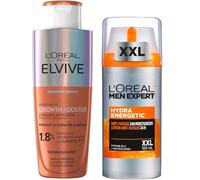 L'Oréal Paris Men Expert Hydra Energetic Crema +Elvive Growth Booster Sérum | Crema Facial con Guaraná Vitamina C y Proteínas, Ayuda a Reducir Signos de Cansancio y Sérum Anticaída con Aminexil-R™
