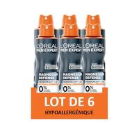 L'Oréal Paris Men Expert Magnesium Defense Desodorante Spray 48h Hipoalergénico 150 ml (paquete de 6)