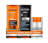 L'Oreal Paris Men Expert Pack de Rutina para Hombre con Crema Hidratante Anti-Fatiga 24h Hydra Energetic, Gel de Ducha Hydra Energetic y Gel de Ducha Pure Carbon Multiacción 5 en 1