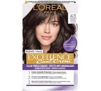L'Oréal Paris Pack 3 Excellence Cool Creme 4.11 Castaño Ceniza Intenso - Triple Cuidado con Pro-Keratina y Tecnología Violeta Antianaranjado