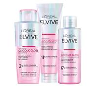 L'Oréal Paris Pack ELVIVE Glycolic Gloss Champú sin sulfatos y Acondicionador y Tratamiento en 5 minutos con Ácido Glicólico para Todo Tipo de Pelo