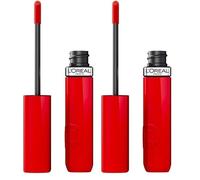 L'Oréal Paris Pintalabios Líquido, Color Intenso de Larga Duración, No Transfiere, Acabado Brillante con Efecto Vinilo, Infaillible Laque Resistance, Tono 410 Rouge Poppy (Paquete de 2)