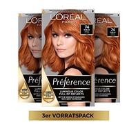 L'Oréal Paris Préférence 7.4 Rubio Cobre - Set de 3 tintes permanentes con coloración y bálsamo para el cuidado del cabello