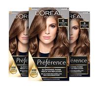 L'Oréal Paris Préférence - Tinte permanente para el cabello con coloración y bálsamo para el cuidado del cabello, 6 castaño claro natural, juego de 3