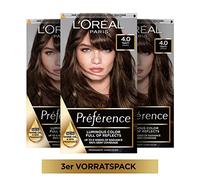 L'Oréal Paris Préférence - Tinte permanente para el cabello con coloración y bálsamo para el cuidado del cabello, 4 castaño natural, juego de 3
