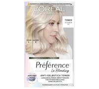 L'Oréal Paris Préférence - Tonificador de pelo rubio frío 01 Platinum Ice | Coloración permanente sin amoniaco, neutraliza los tonos amarillos y naranjas de larga duración, solo cabello rubio