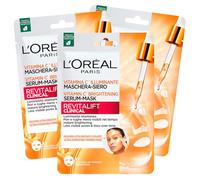 L'Oréal Paris Revitalift Clinical - 3 mascarillas faciales monodosis de tela, con vitamina C, iluminadoras, con sérum hidratante