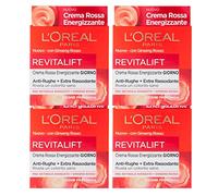 L'Oréal Paris Revitalift - Crema facial roja energizante de día, acción profunda antiarrugas, fórmula con pro-retinol y ginseng rojo, 4 frascos de 50 ml