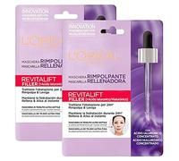 L'Oréal Paris Revitalift Filler - Kit de mascarillas de tejido rellenador hidratante con ácido hialurónico, 2 unidades