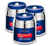 L'Oréal Paris Revitalift Laser - Crema de noche antiarrugas que corrige el color para una piel luminosa, fórmula con retinol y niacinamida, dosificador a presión, 3 frascos de 50 ml