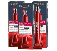 L'Oréal Paris Revitalift Laser X3 - Crema antiarrugas para contorno de ojos, tratamiento concentrado, acción drenante, redensificante, con ácido hialurónico y pro-xylane, antiedad, 3 frascos de 15 ml