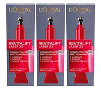 L'Oréal Paris Revitalift Laser X3 - Crema antiarrugas para contorno de ojos, tratamiento concentrado, acción drenante, redensificante, con ácido hialurónico y pro-xylane, antiedad, 3 frascos de 15 ml