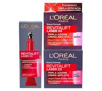 L'Oréal Paris Revitalift Laser - Kit con tratamiento facial de ojos, crema de noche antiedad + crema contorno de ojos Pro-Xylane + crema de día reafirmante Pro-Retinol Ácido Hialurónico Vitamina C
