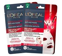 L'Oréal Paris Revitalift Laser X3 - Mascarilla facial antiedad de tela, triple acción reafirmante, iluminadora y alisadora, efecto lifting, con ácido hialurónico y péptidos, 2 unidades monodosis