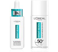 L'Oréal Paris Rutina Bright Reveal Serum 50ml XL potenciado con Niacinamida + Fluido Hidratante Anti-manchas con Filtro UV SPF50+ y Niacinamida