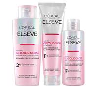 L'Oréal Paris - rutina completa para el cabello turbio - Champú + desenredar + cuidado de laminación - Ácido glicólico - Sin sulfatos - Elseve Glicólico Gloss - 3 productos