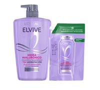 L'Oréal Paris | Rutina Elvive Hidra Hialurónico Champú 1L+ Refil Eco Pack, hasta 72h de Hidratación