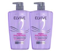 L'Oréal Paris | Rutina Elvive Hidra Hialurónico Champús 2x1L, hasta 72h de Hidratación