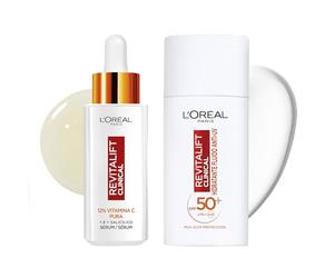 L'Oréal Paris Rutina Revitalift Clinical, Sérum Facial 12% VitaminaC Pura. Piel más luminosa, Poros menos visibles,30 ml+Fluido Hidratante SPF50+ con Vitamina C, Protección ante los Rayos del Sol,50ml