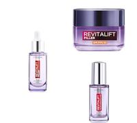 L'Oréal Paris Rutina Revitalift Filler Inspirada en cosmética coreana, Sérum Antiarrugas con Ácido Hialurónico, péptidos 30ml + Sérum de Ojos Antiojeras, 20ml + Crema de Día Rellenadora SPF 50, 50ml.