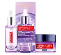 L'Oréal Paris Revitalift Filler Sérum Facial Acción Rellenadora + Revitalift Filler Crema de Tratamiento Facial de Noche Revolumizante Antiarrugas - 2 Tratamientos con Ácido Hialurónico