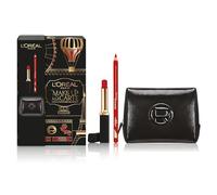L'Oréal Paris - Set de regalo de maquillaje a la carta con lápiz labial rojo Color Riche Intense Volumen Mate y lápiz labial para rellenar los labios, con elegante estuche de maquillaje en color negro