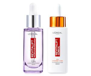 L'Oréal Paris - Set de rutina brillo e hidratación - Revitalift Clinical Serum para una tez luminosa con vitamina C + suero Revitalift Filler contra las arrugas con ácido hialurónico - 2 x 30 ml