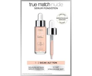 L'Oréal Paris Suero Tintado, Base Líquida Nutritiva con Ácido Hialurónico, True Match Tinted Serum, N.º 1-2 Muy Claro a Claro, 1 x 30 ml