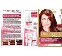 L'ORÉAL PARIS - Tinte permanente de triple cuidado, cubre el 100% de las canas - Crema Excellence - Nuance: Castaño (5,60)
