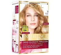 L'ORÉAL PARIS - Tinte permanente de triple cuidado, cubre el 100 % de las canas - Crema Excellence - Nuance: rubio claro (8)