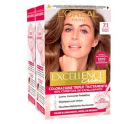 L'Oréal Paris Excellence Creme Coloración permanente 7.1 Rubio Ceniza Triple Tratamiento con Crema Colorante, Champú Postcolorante y Mascarilla Nutriente - 2 tratamientos colorantes