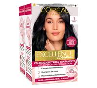 L'Oréal Paris - Tinte permanente Excellence Creme 1 negro, triple tratamiento de larga duración con ácido hialurónico, cobertura 100% para cabellos blancos - 2 tintes