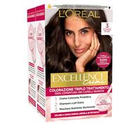 L'Oréal Paris - Tinte permanente Excellence Creme 3 Castaño Oscuro Coloración Triple Tratamiento Cubre 100% de los cabellos blancos de larga duración con ácido hialurónico - 2 tintes