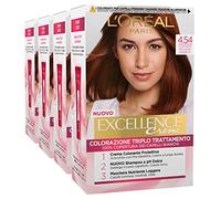 L'Oréal Paris - Tinte permanente Excellence Creme 4.54, castaño caoba y cobre, triple tratamiento de larga duración con ácido hialurónico, cubre el 100% del cabello blanco, 4 tintes