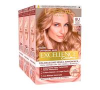 L'Oréal Paris - Tinte Permanente Excellence Creme Universal Nude 8U Rubio Claro Universal Cubre el 100% de las Canas de Larga Duración con Micro-Queratina - 3 Tintes