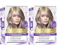 L'Oréal Paris Tinte permanente para el cabello, 100% cobertura para canas, juego de coloración, champú y crema nutritiva, crema excelente #8.11, rubio claro ultra fresco (rubio) (Paquete de 2)
