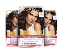 L'Oréal Paris - Tinte permanente para el cabello, cobertura 100% canas, kit de coloración, champú y crema de cuidado triple, crema Excellence, 3 castaño oscuro, 3 x 268 g