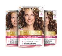 L'Oréal Paris - Tinte permanente para el cabello, cobertura 100% de canas, kit de coloración, champú y crema de cuidado triple (6 rubios oscuros, 3 x 268 g)