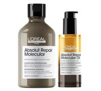 L'Oréal Professionnel Absolut Repair Molecular Pack Champú y Aceite Bifásico, 300 ml + 90 ml, con Péptidos y 5 Aminoácidos, Reparación, Brillo y Anti-Frizz