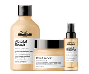 L'Oréal Professionnel Paris Serie Expert Absolut Repair Care Trio Set (Shampoo 300ml + Mask 250ml + Oil 90ml)
