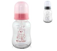 Lorelli Bebé Biberón 120 ml Biberón, Bebedero de Vidrio, Tapa, Tetina, color:rosa
