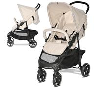 Lorelli Cochecito de viaje Rome, cochecito de viaje pequeño, plegable, ligero, solo 7 kg, asiento deportivo compacto de hasta 15 kg, con cinturón de seguridad de 5 puntos, color beige