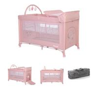 Lorelli cuna de viaje Noemi 2 niveles cambiador arco de juego bolsa transporte, color:rosa