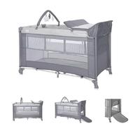 Lorelli cuna de viaje Torino plus, 2 niveles, cambiador, arco de juego, ruedas, color:gris oscuro